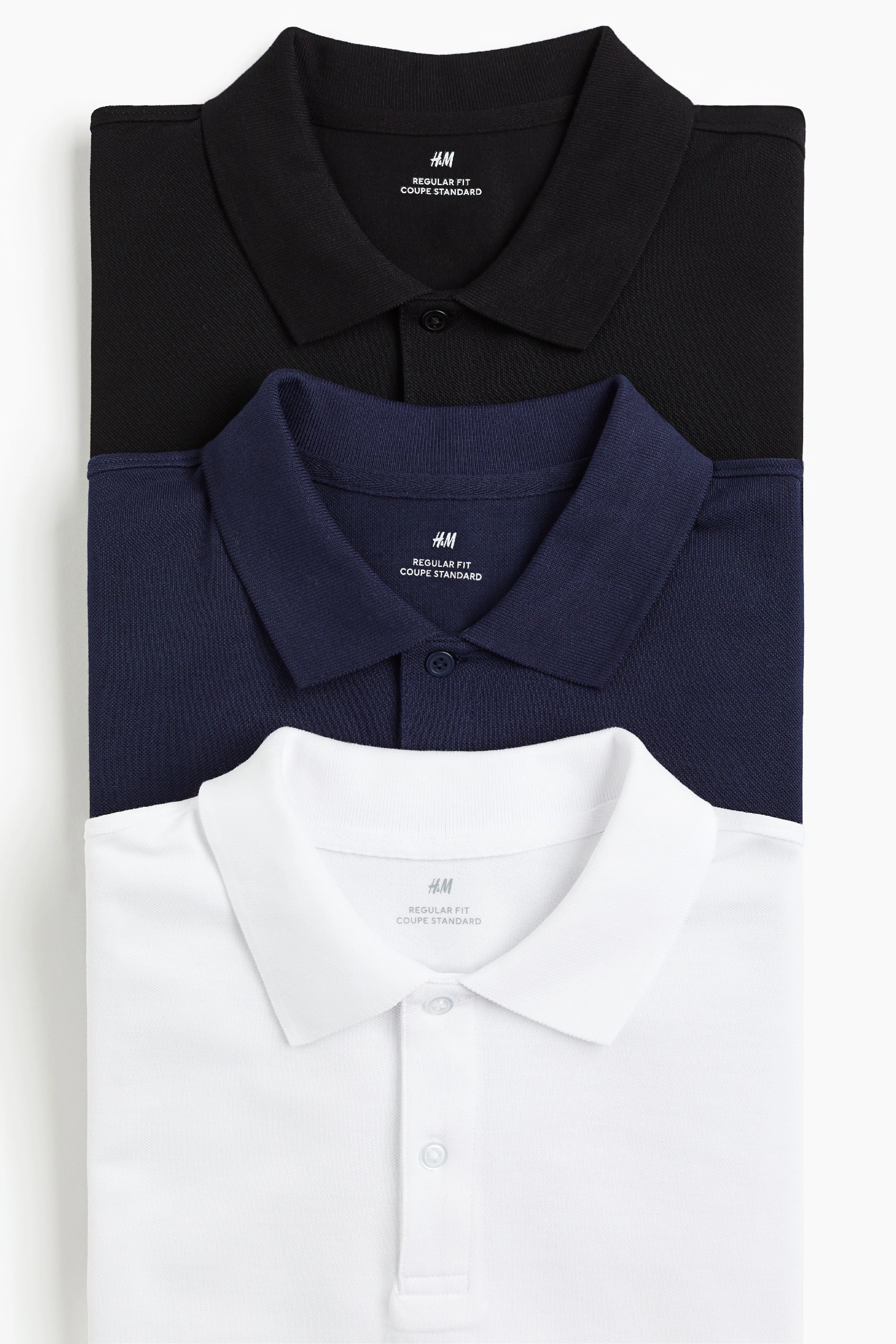 3-pack Regular Fit Polo shirts - Short sleeve - Regular length - White/Blue/Black - Men | H&M GB