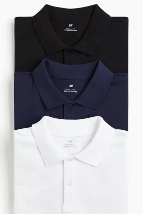 3-pack Regular Fit Polo shirts - Short sleeve - Regular length - White/Blue/Black - Men | H&M GB