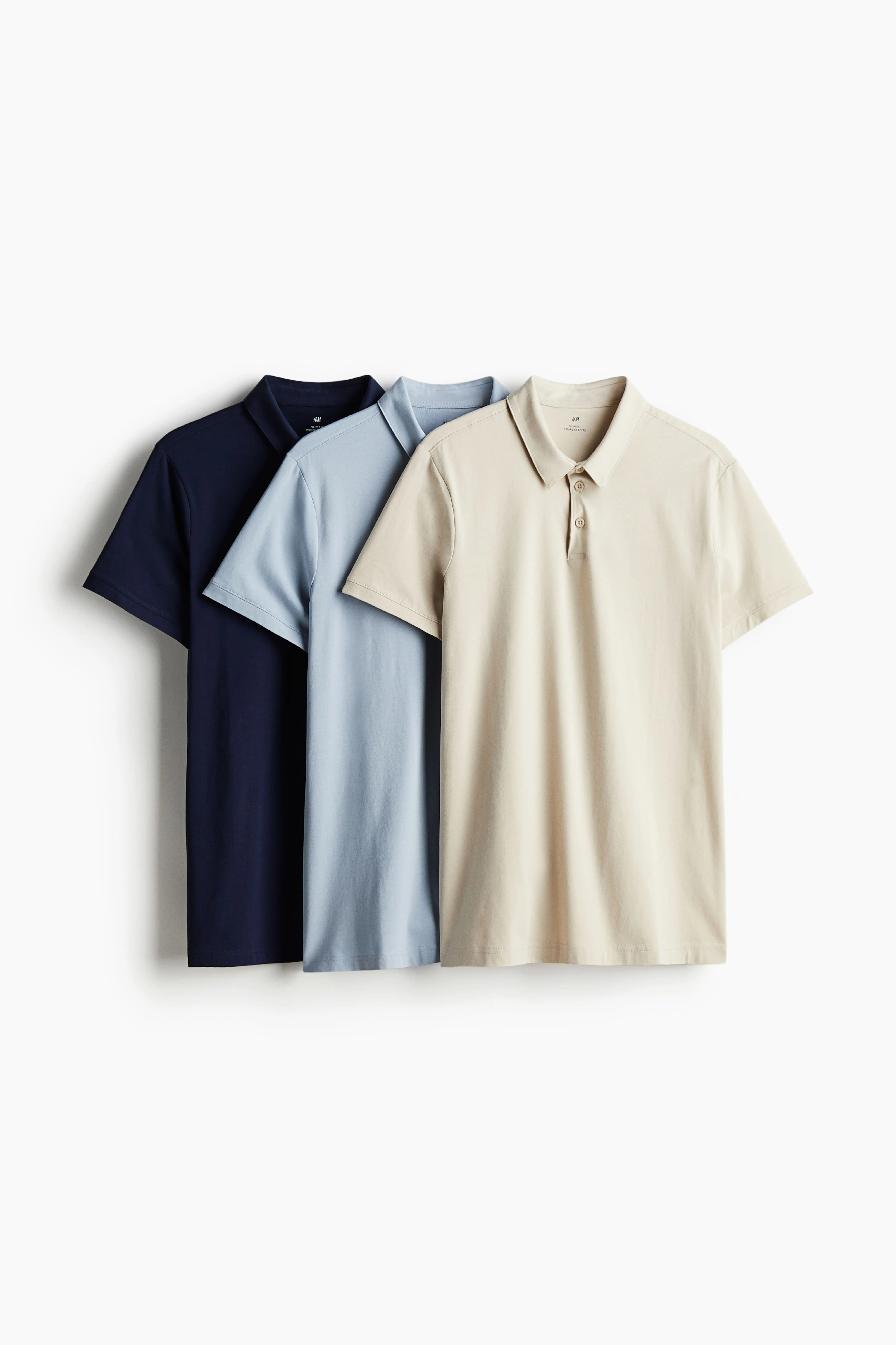 3-pack Slim Fit Polo shirts - Short sleeve - Regular length - Beige/Navy blue - Men | H&M GB