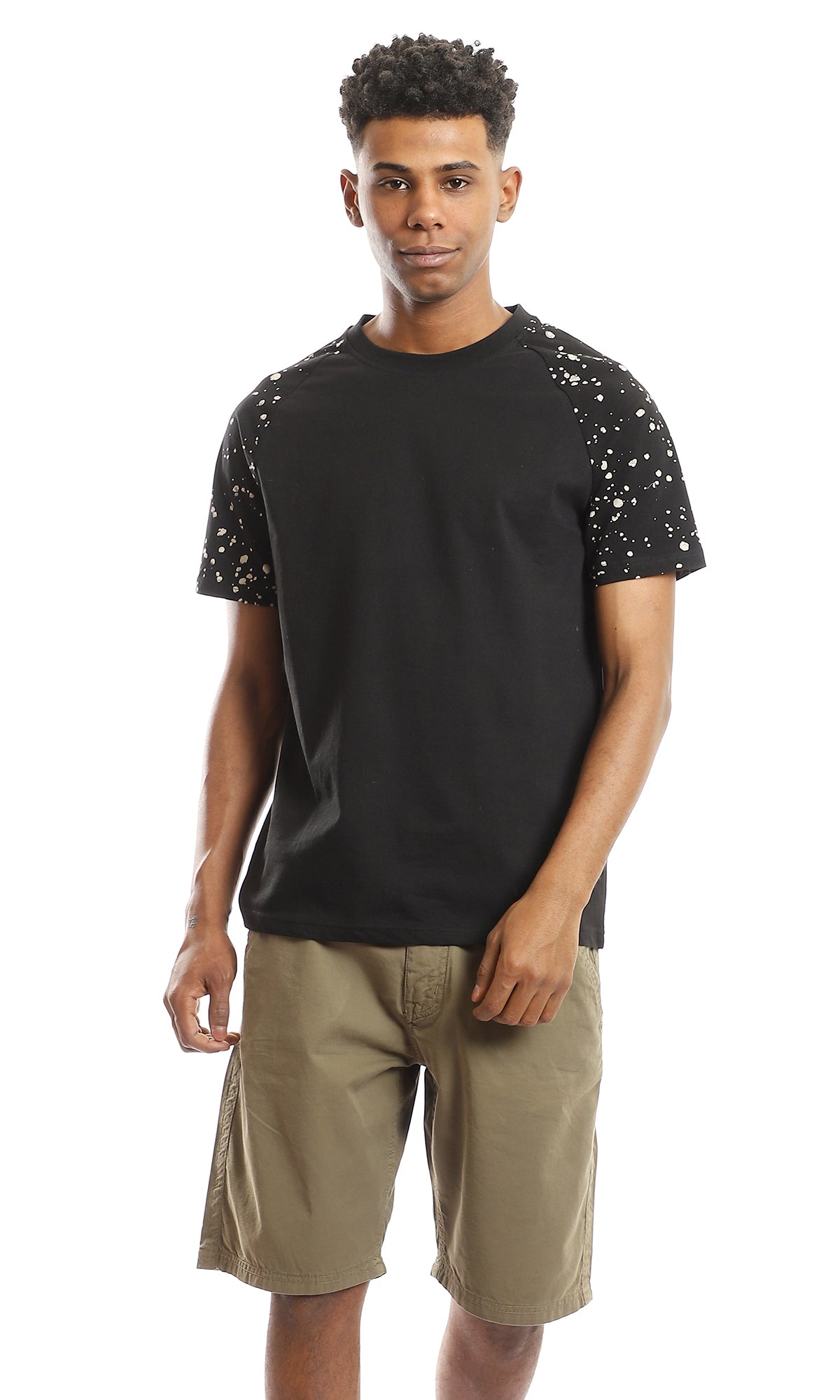 97640 Splatter Sleeves Black Round Neck Solid Tee