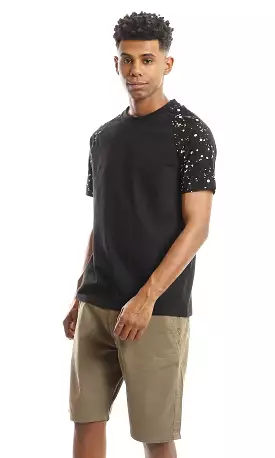 97640 Splatter Sleeves Black Round Neck Solid Tee