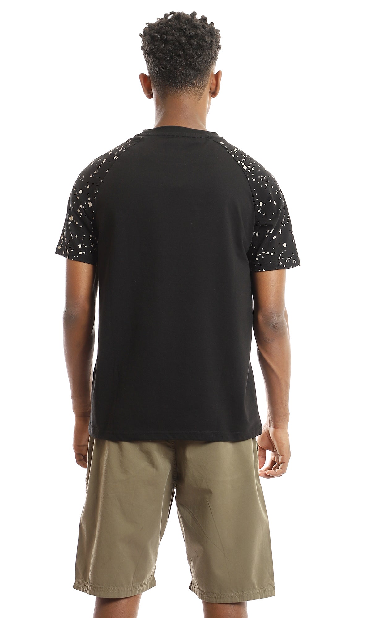 97640 Splatter Sleeves Black Round Neck Solid Tee