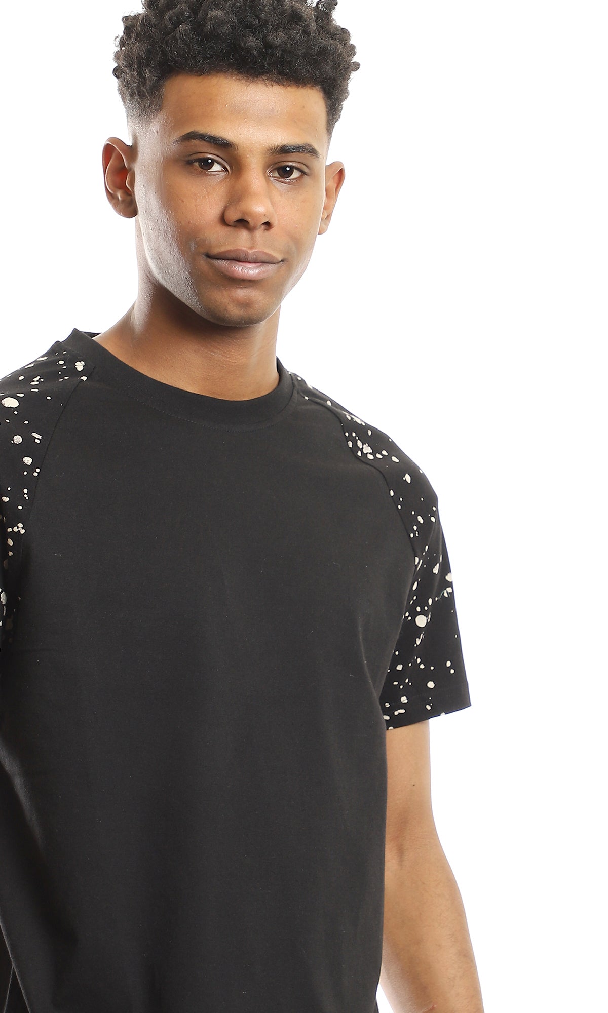 97640 Splatter Sleeves Black Round Neck Solid Tee