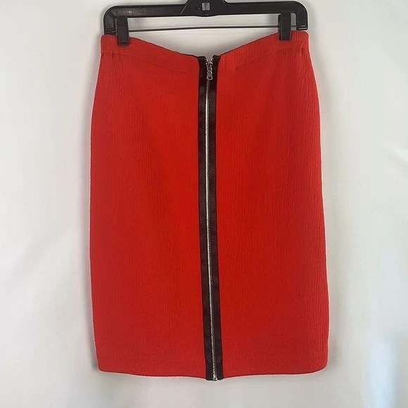 AlexanderMcQueenRed Black Trim Zip Pencil Skirt