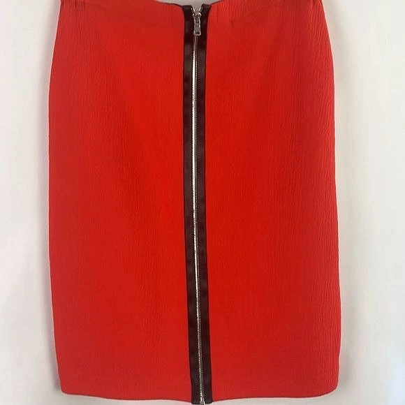 AlexanderMcQueenRed Black Trim Zip Pencil Skirt