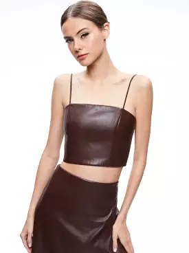 Alice + Olivia - Pearle Vegan Leather Bustier Top - Toffee