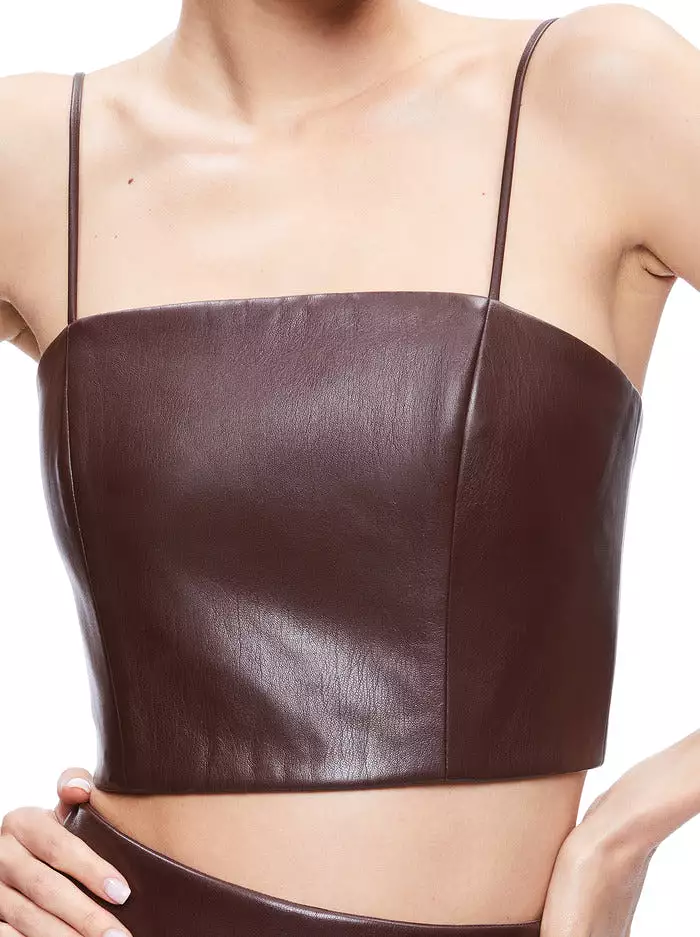 Alice + Olivia - Pearle Vegan Leather Bustier Top - Toffee