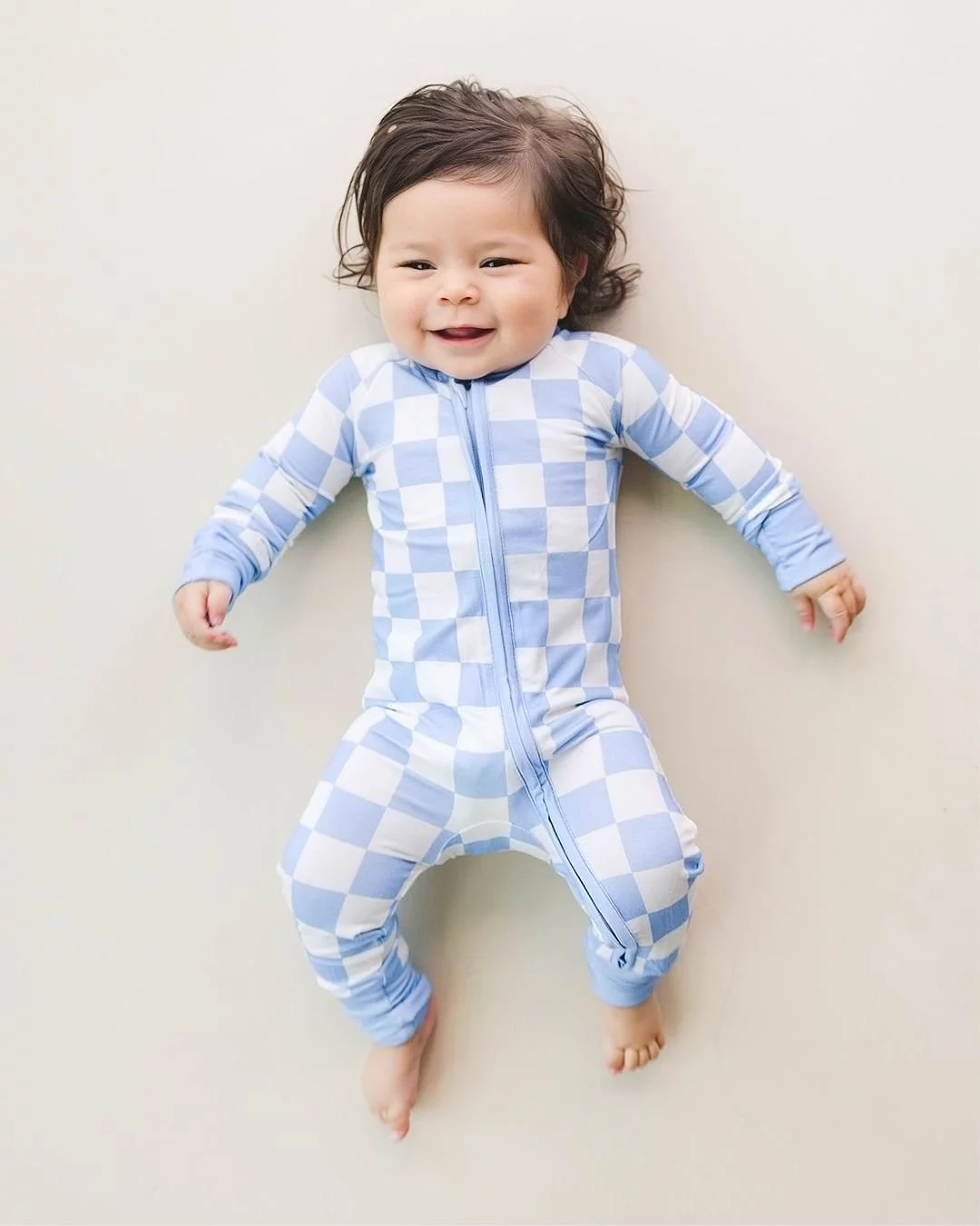 Bamboo Zip Romper | Blue Checkered