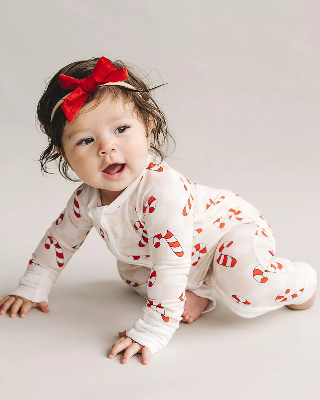 Bamboo Zip Romper | Checkered Candy Cane