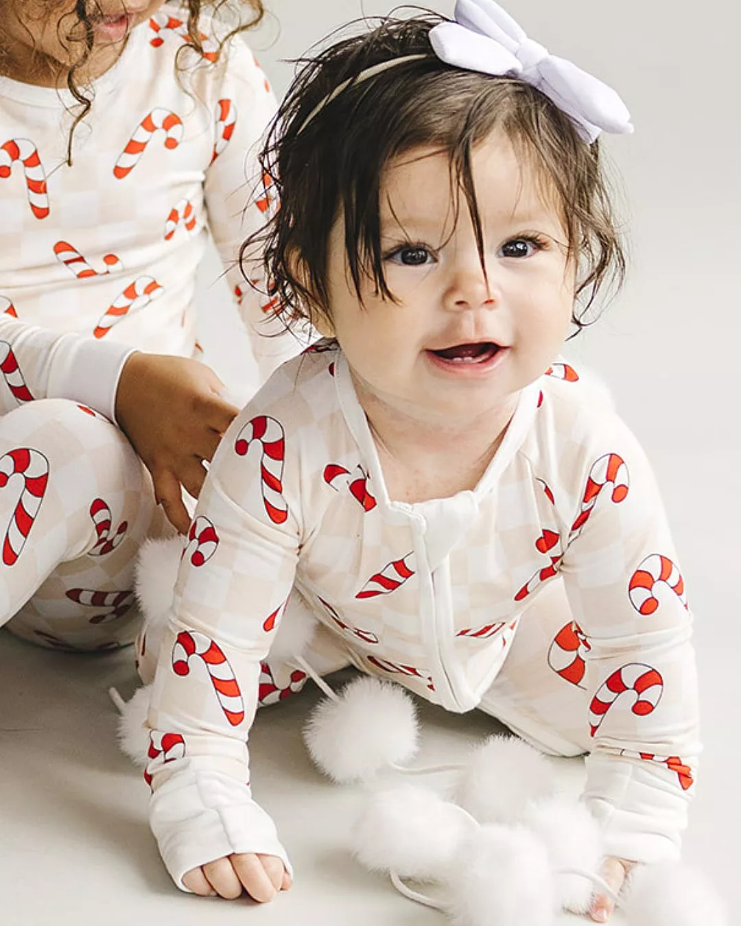 Bamboo Zip Romper | Checkered Candy Cane