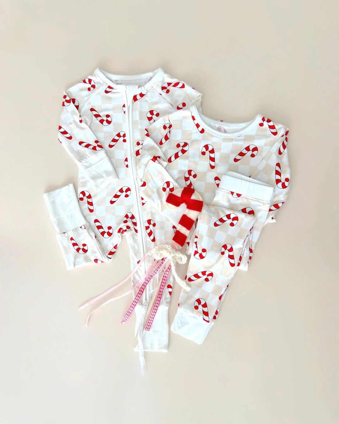 Bamboo Zip Romper | Checkered Candy Cane