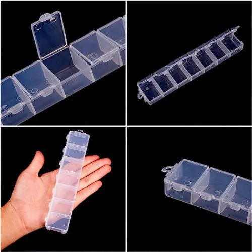 Bead Storage Containers, Storage Organizer, Rectangle With 7 Compartments, Plastic, Flip-Top, 20cm