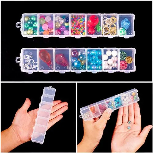 Bead Storage Containers, Storage Organizer, Rectangle With 7 Compartments, Plastic, Flip-Top, 20cm