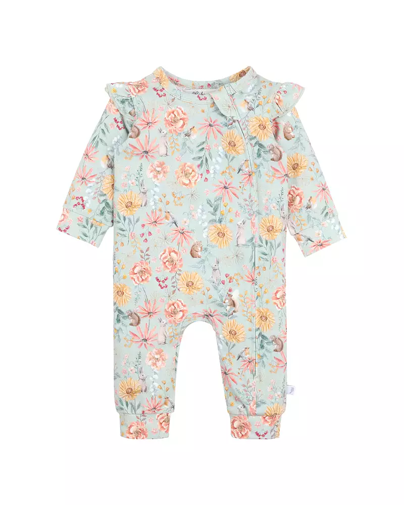 Bebe Olive Print LS Zip Romper