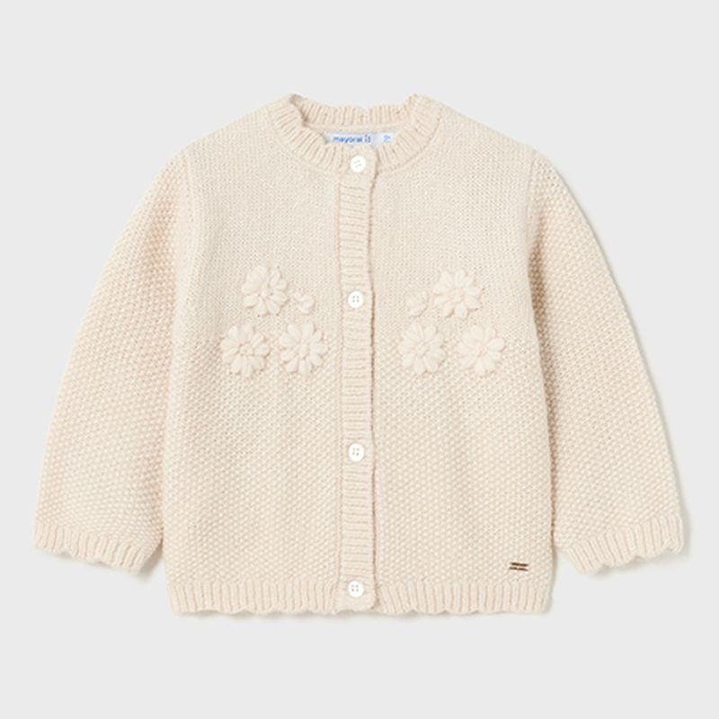 Beige Floral Knitted Cardigan