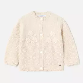 Beige Floral Knitted Cardigan