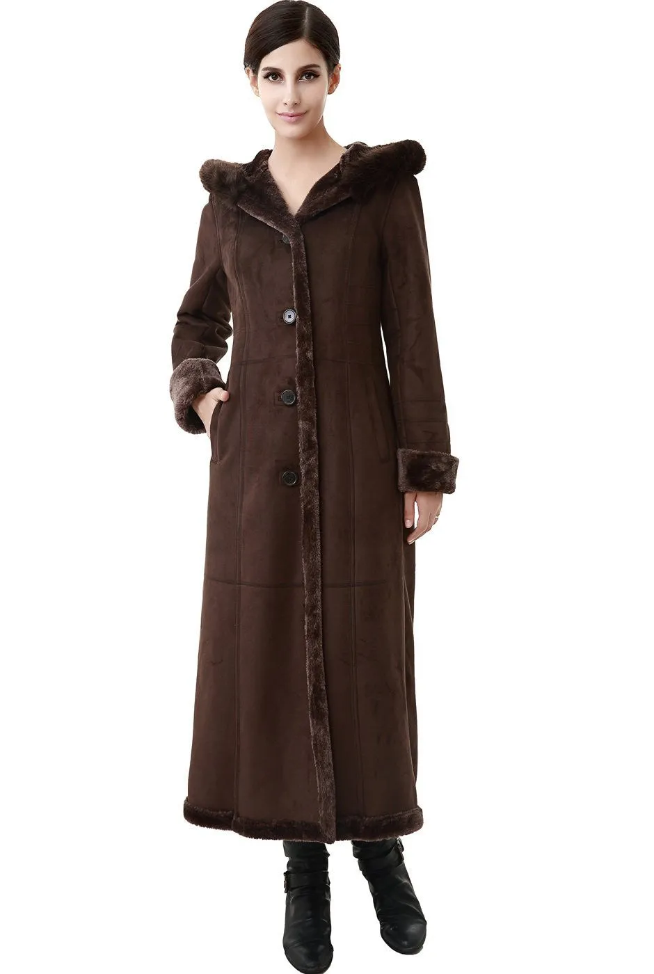 BGSD Women's Pauline Hooded Faux Shearling Maxi Coat