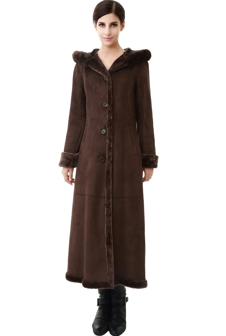 BGSD Women's Pauline Hooded Faux Shearling Maxi Coat