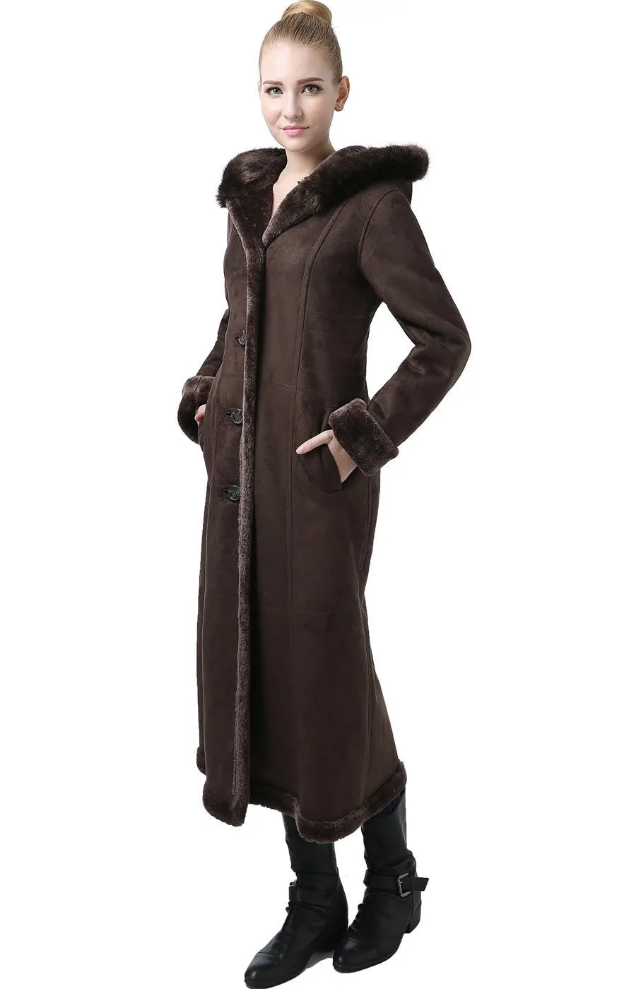 BGSD Women's Pauline Hooded Faux Shearling Maxi Coat