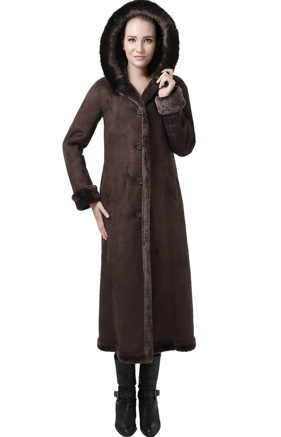 BGSD Women's Pauline Hooded Faux Shearling Maxi Coat