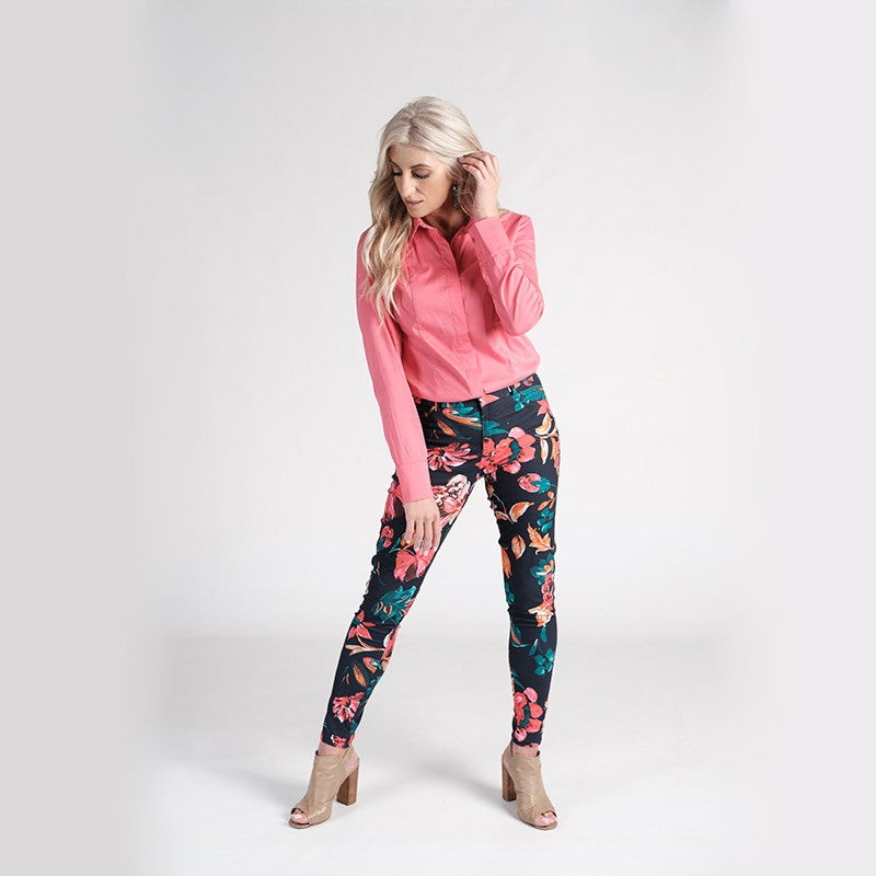 Black Floral pull up pants