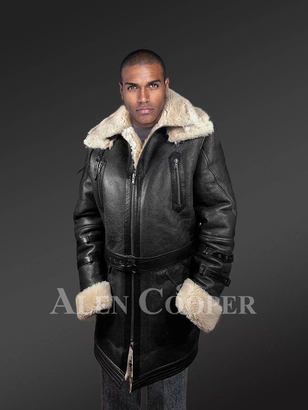 Black Shearling Coat for Men