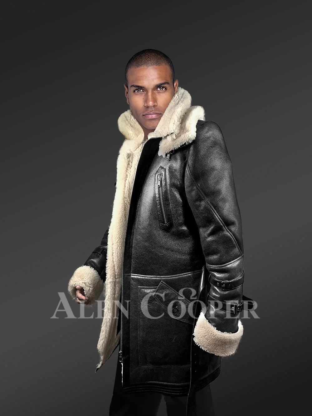 Black Shearling Coat for Men