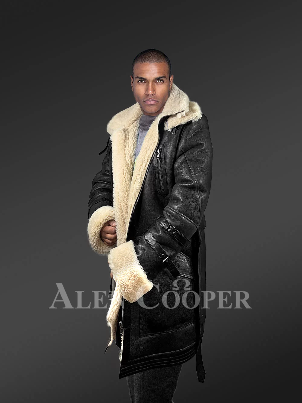 Black Shearling Coat for Men