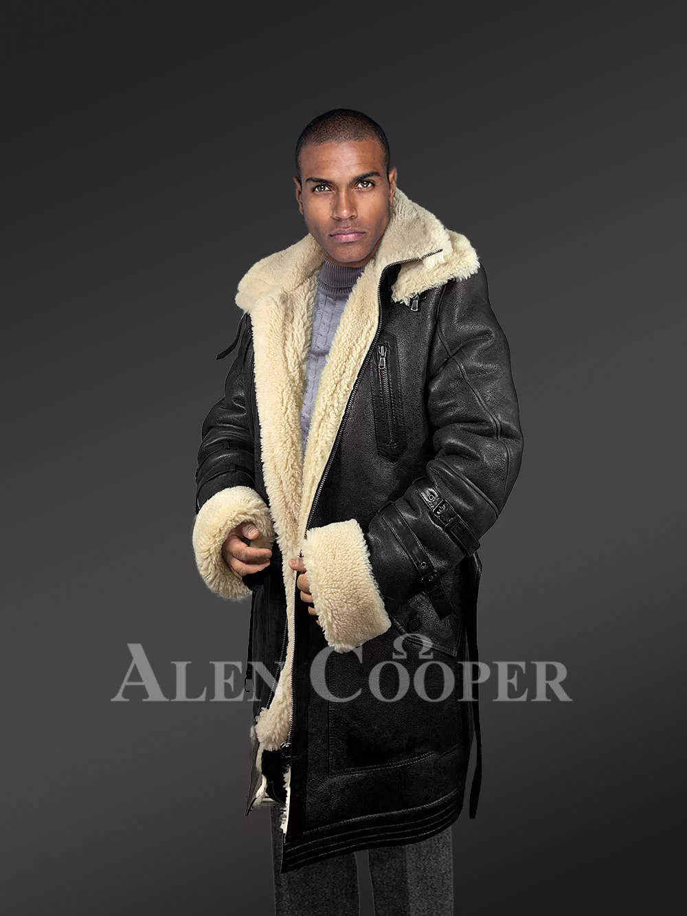 Black Shearling Coat for Men