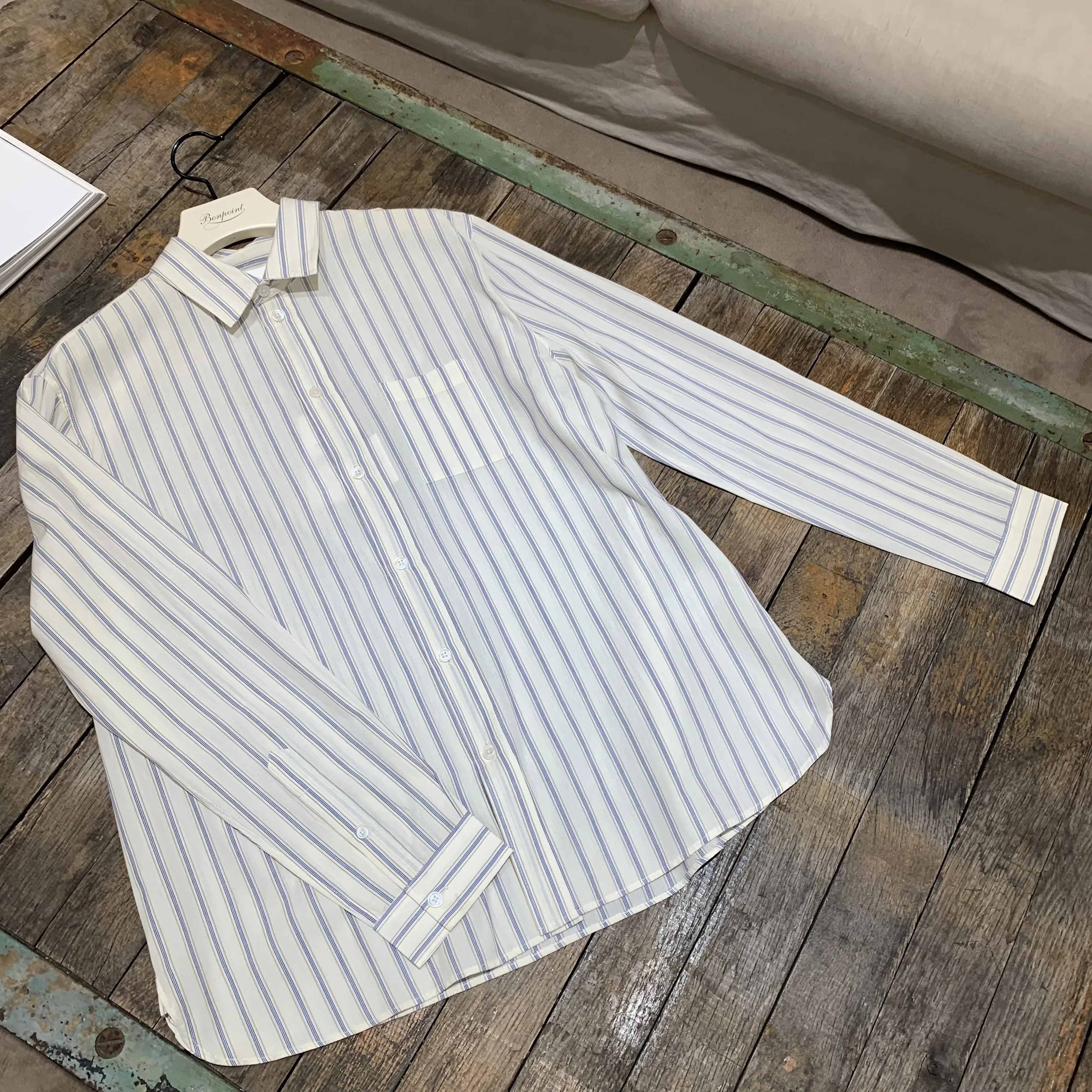 Bonpoint  |Off-white and blue striped shirt in cotton