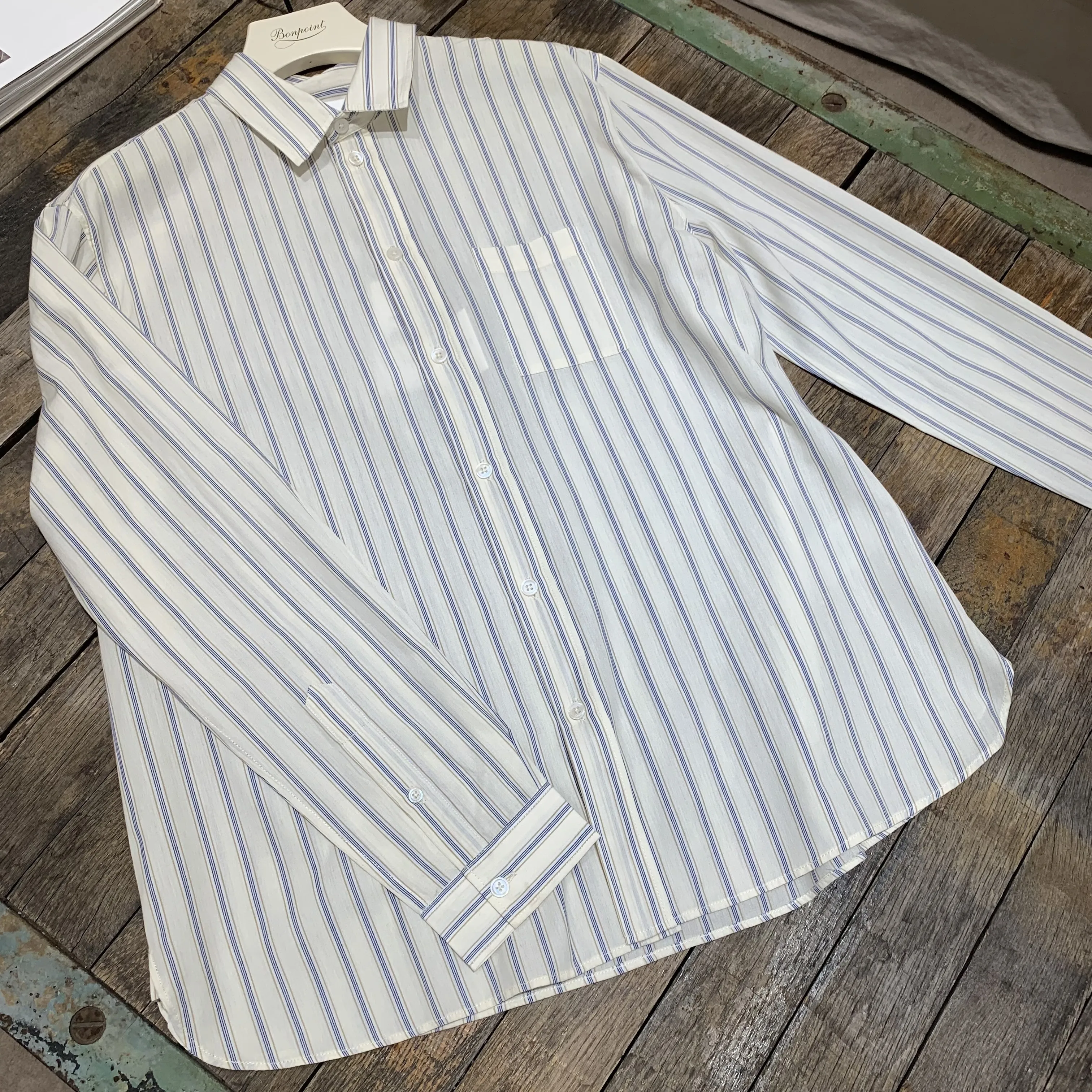 Bonpoint  |Off-white and blue striped shirt in cotton