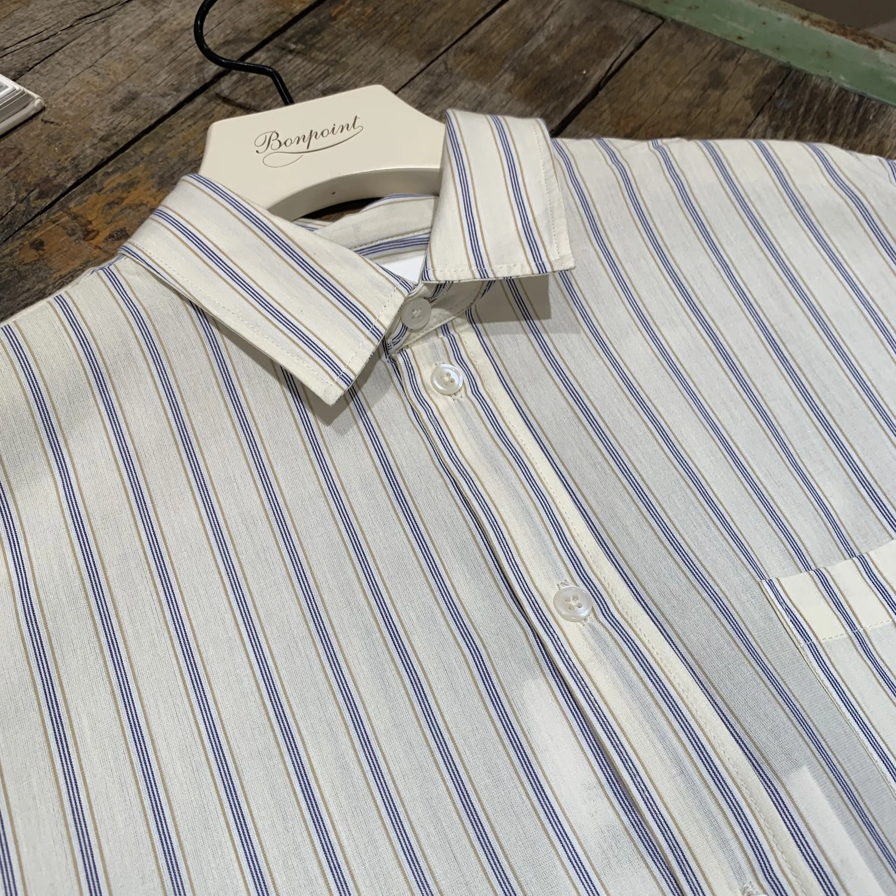 Bonpoint  |Off-white and blue striped shirt in cotton