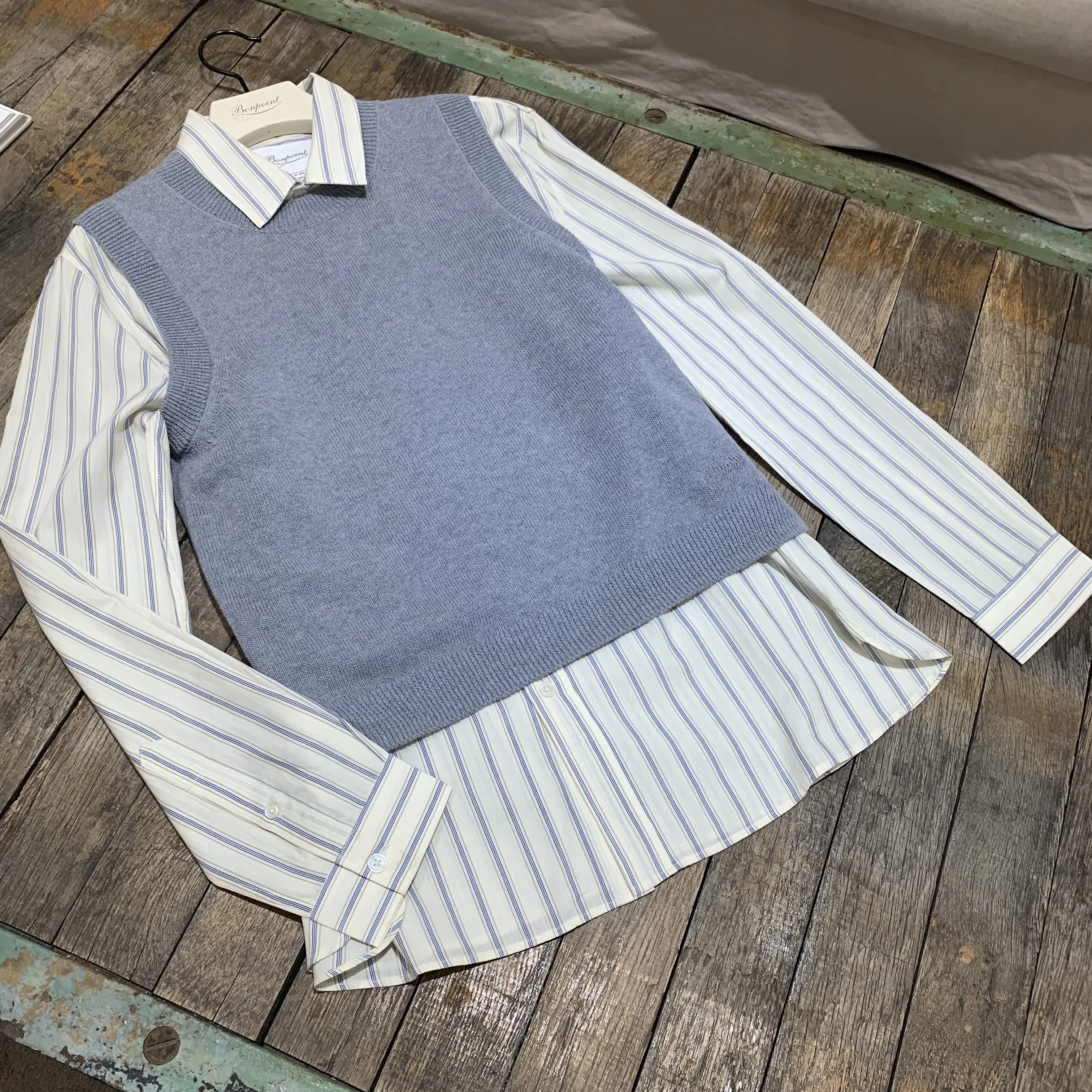 Bonpoint  |Off-white and blue striped shirt in cotton