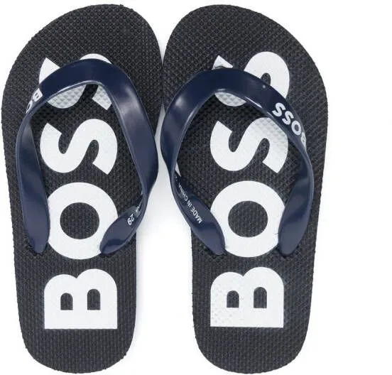 BOSS Kidswear logo-print flip flops Blue