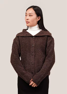 Brown Spread Collar Boucle Cardigan