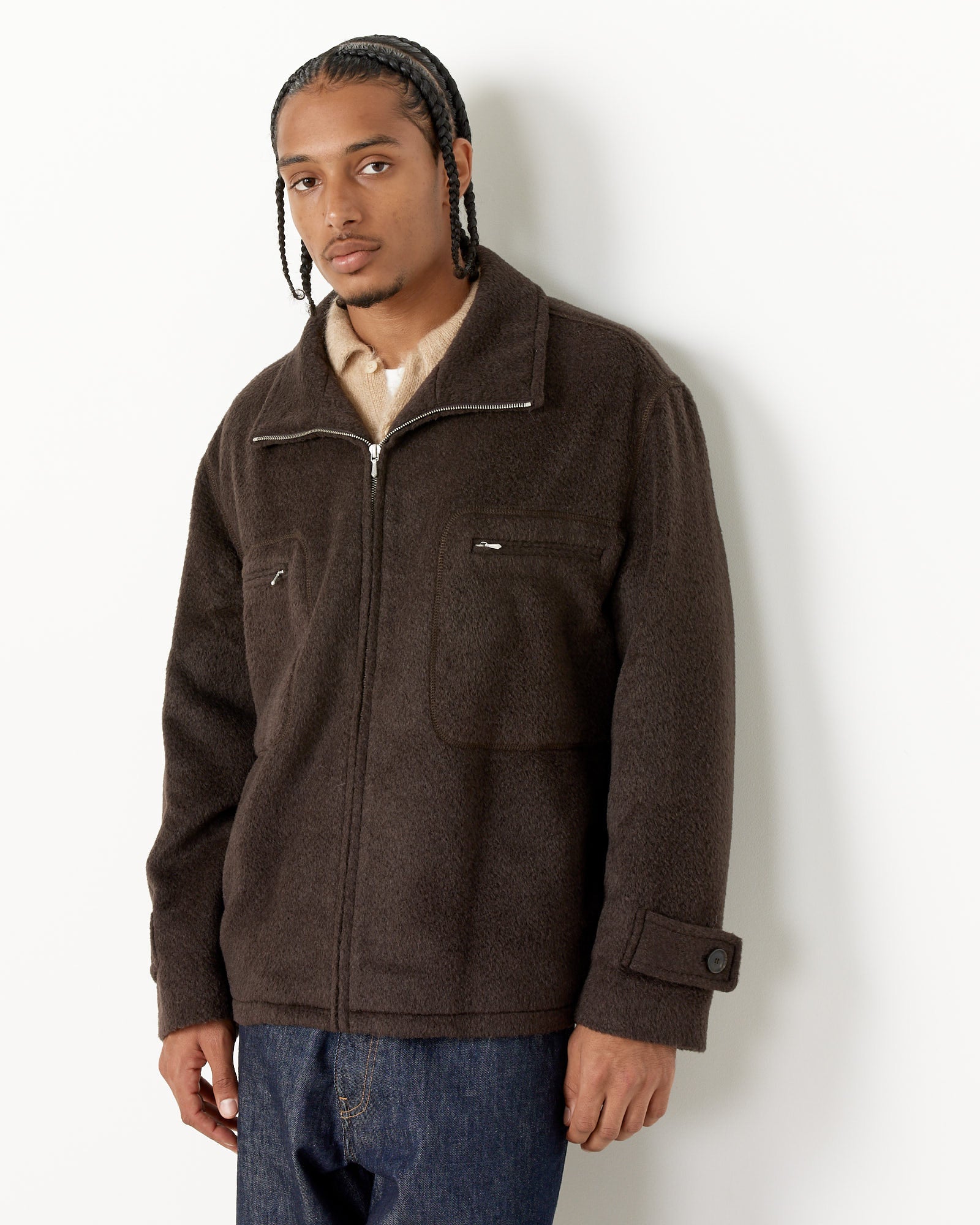 Brushed Mohair Jacquard Zip Blouson