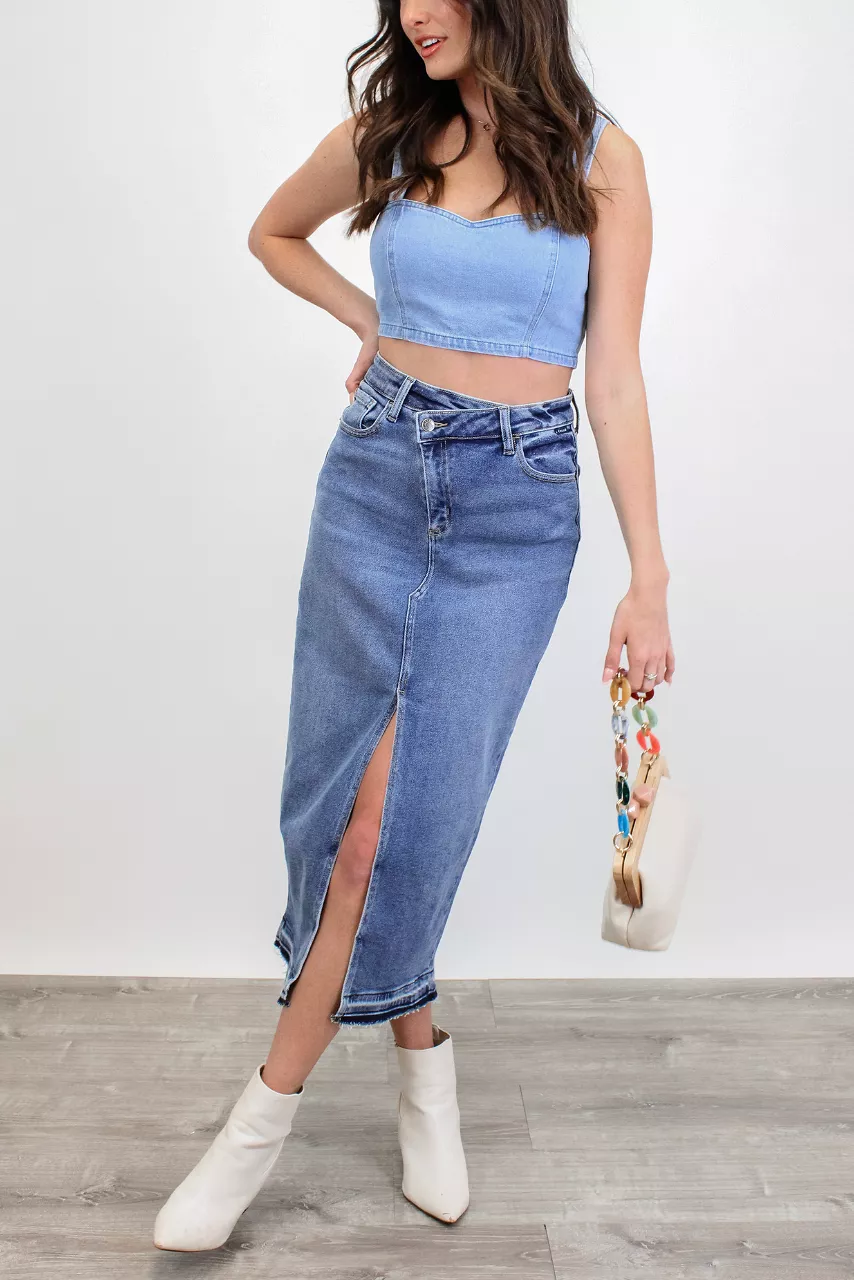 Carry On Denim Midi Skirt