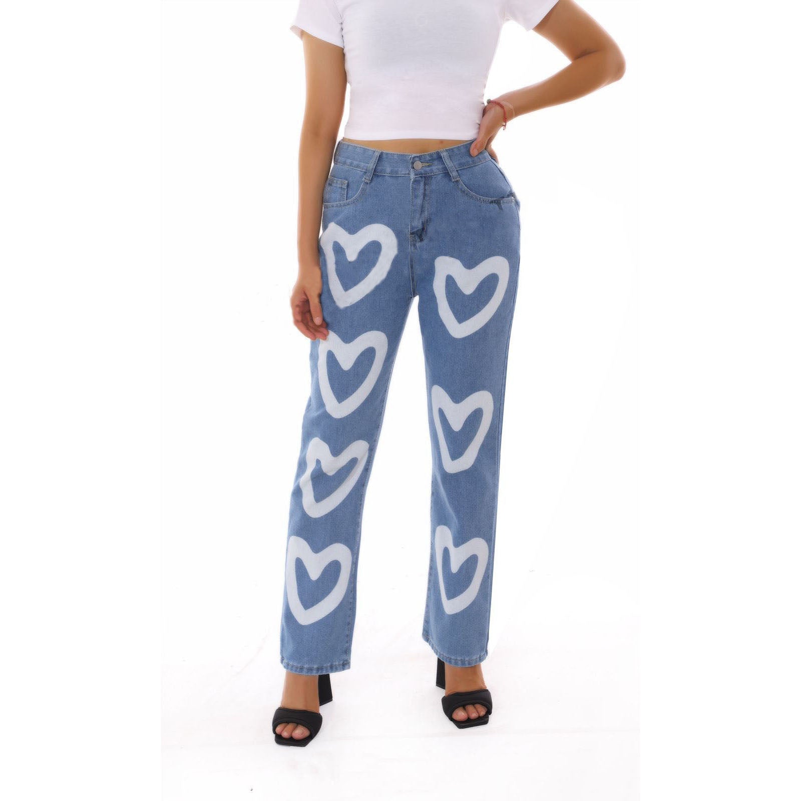 Casual Heart Printed High Waist Jean