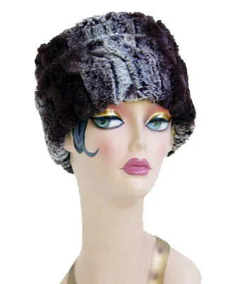 Chinchilla in Black Luxury Faux Fur Cuffed Pillbox Hat