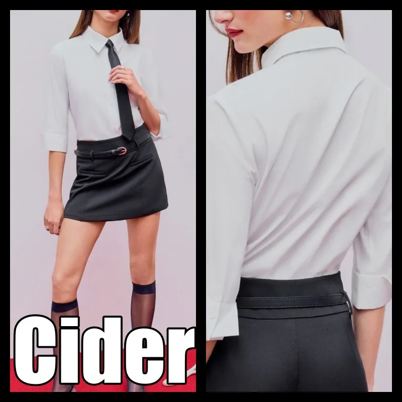 Cider  |Long Sleeves Plain Cotton Oversized Shirts & Blouses