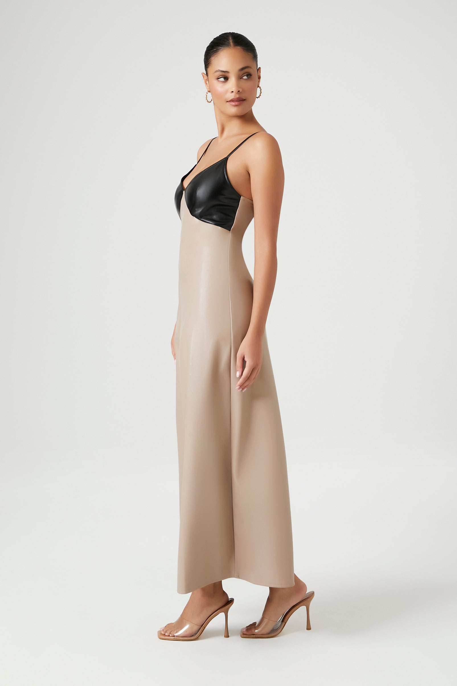 Colorblock Faux Leather Maxi Dress