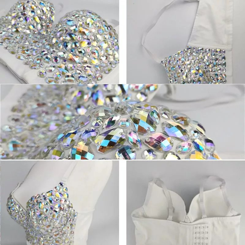 Colored Rhinestone Women Bustier Corset Vest