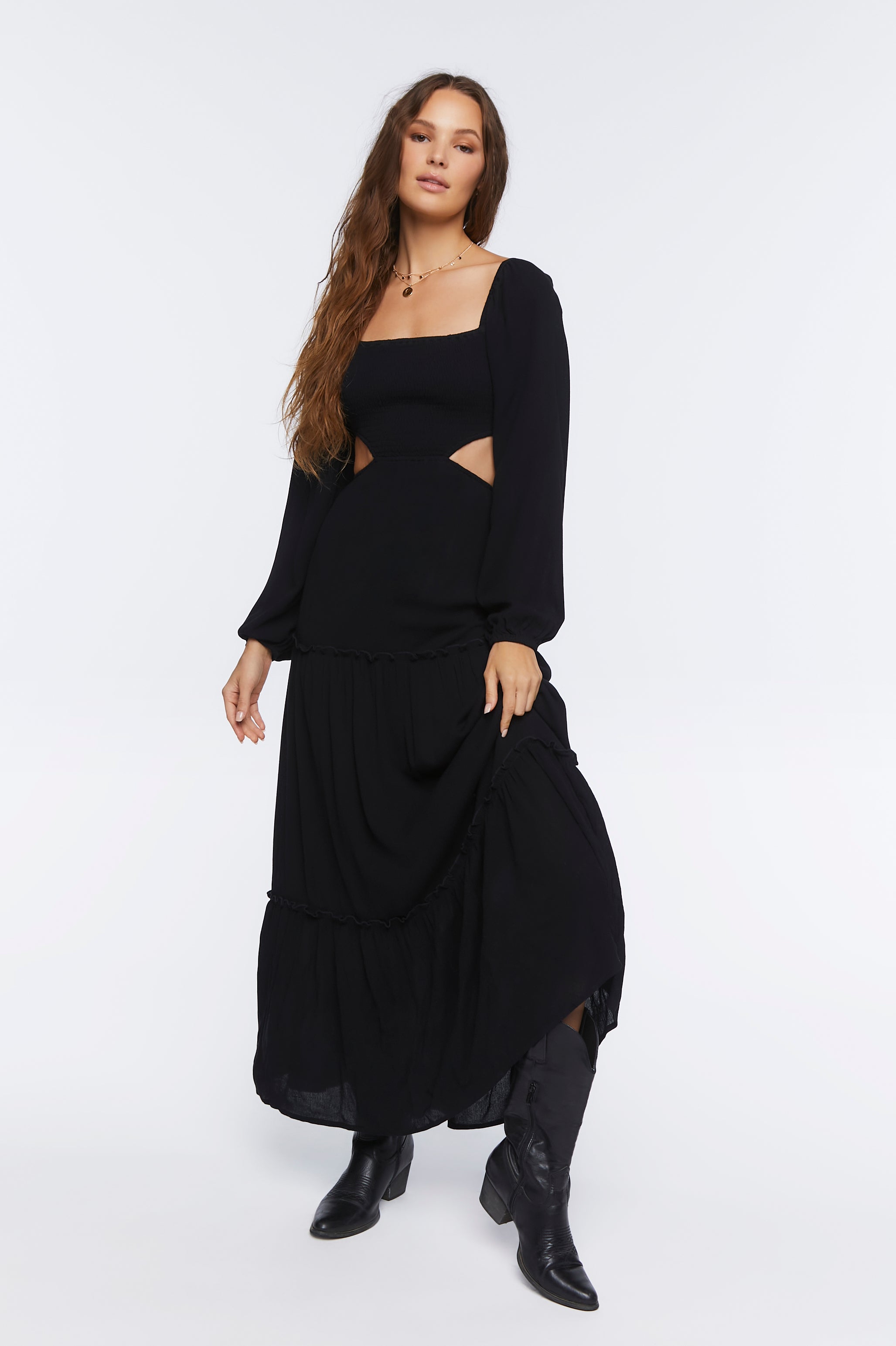 Cutout Maxi Peasant Dress