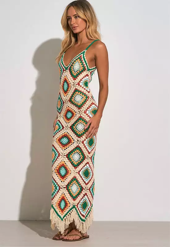 Elan - Crochet Tank Maxi Dress White Multi