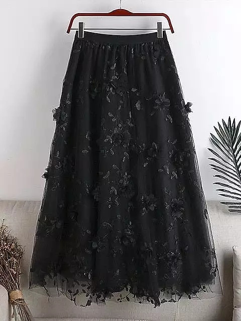 Floral Embroidered Maxi Skirt for Women - One-Size Elegant and Versatile Midi Skirt