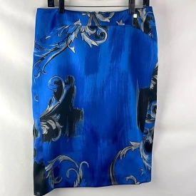 GianniVersace Blue Print Satin Pencil Skirt