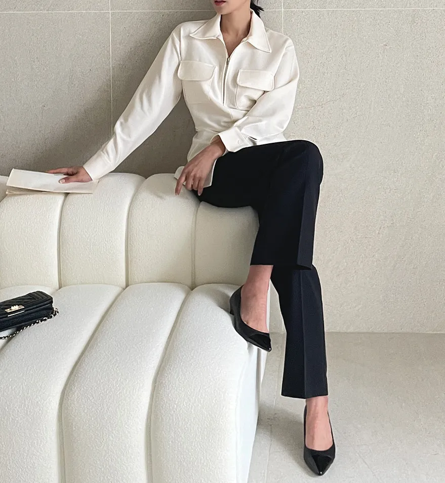 I AM MARI  |Long Sleeves Plain Office Style Elegant Style