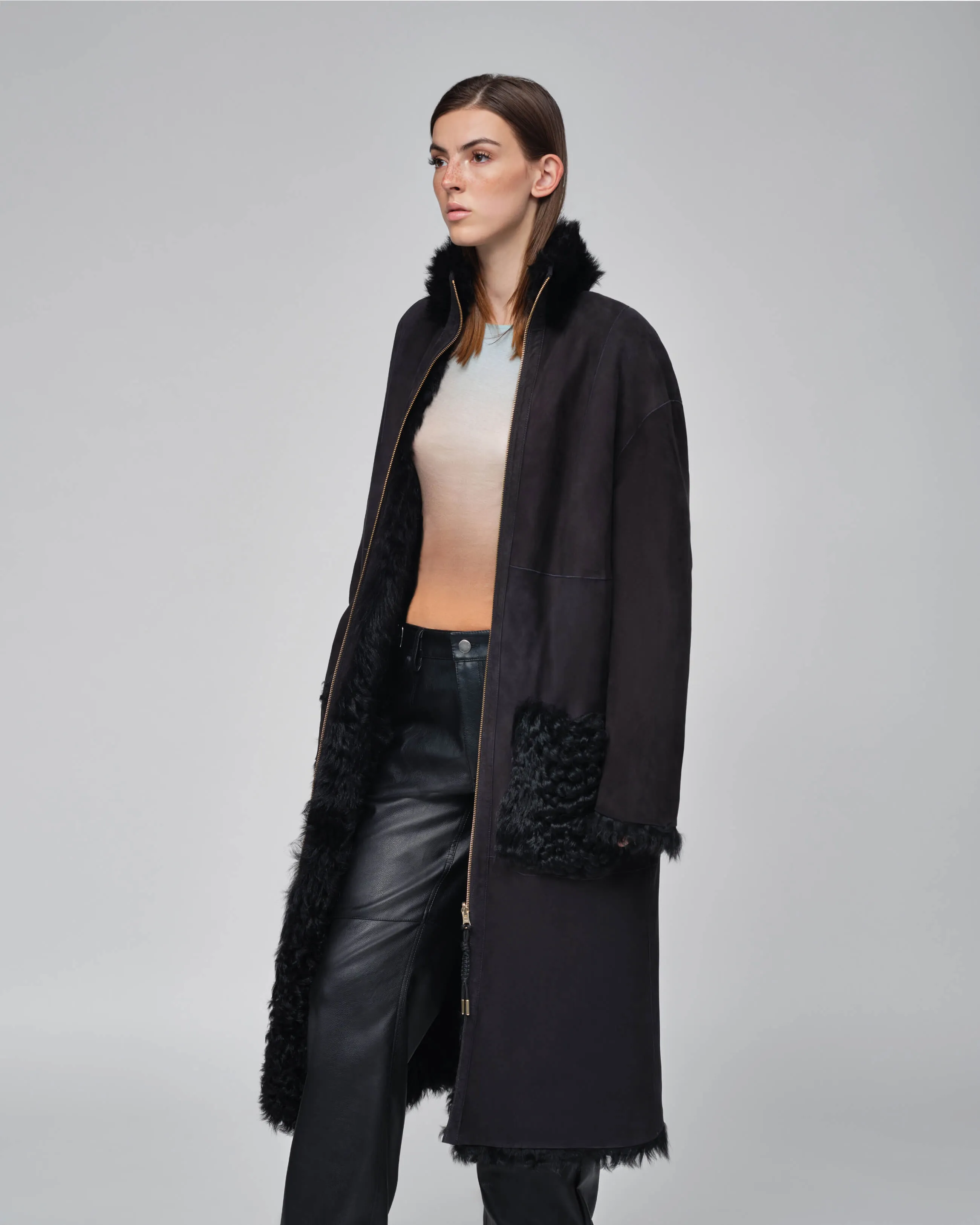  INUIKII Shearling Coat Black 