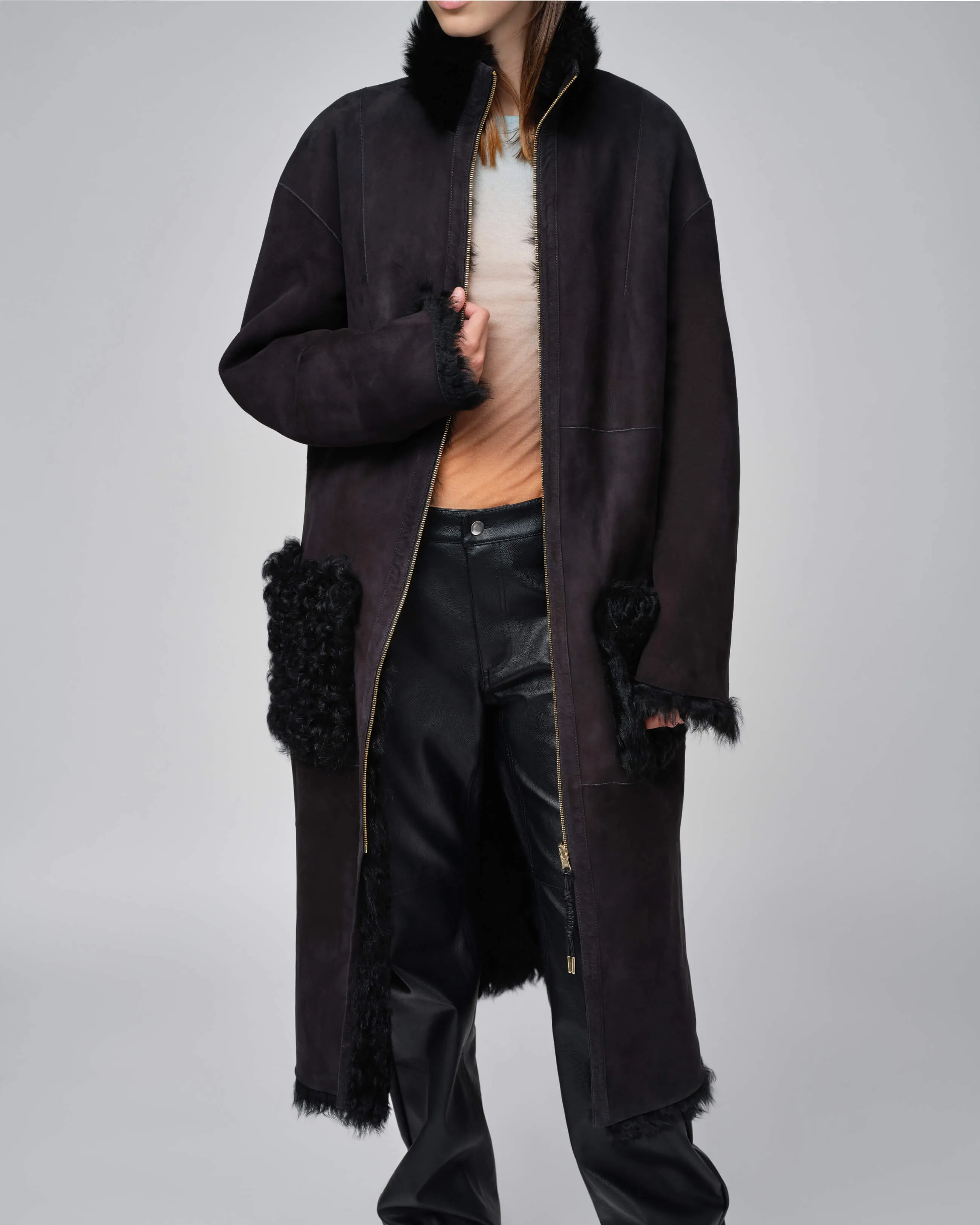  INUIKII Shearling Coat Black 