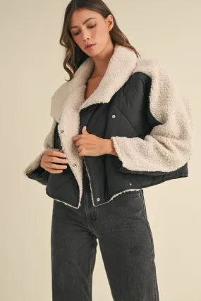 Jacey Quilted Jacket With Fluffy Shearling in Black